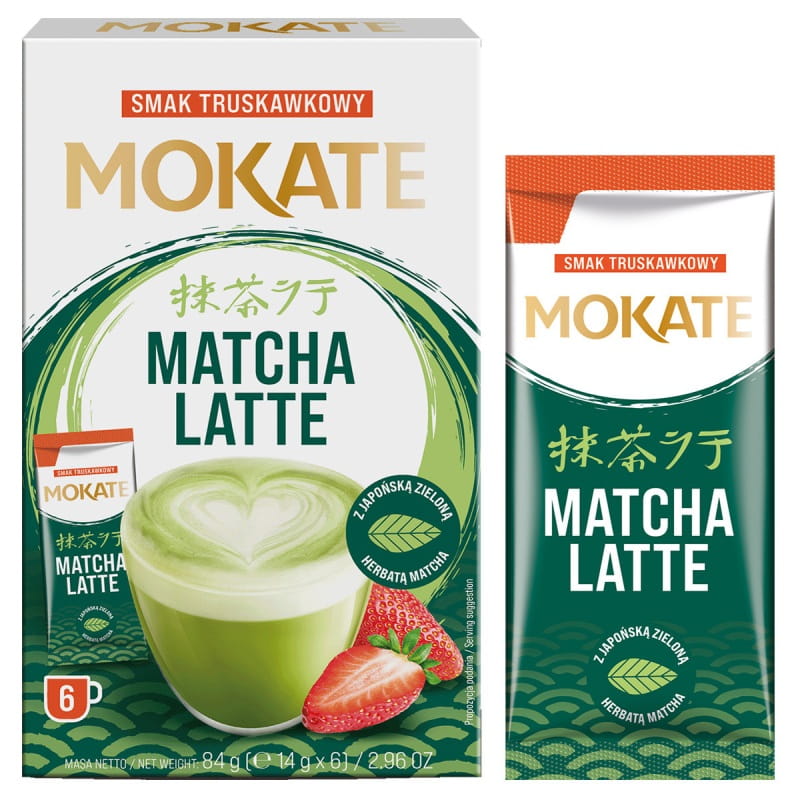 Matcha latte Mokate o smaku Truskawkowym 6 saszetek po 14 g