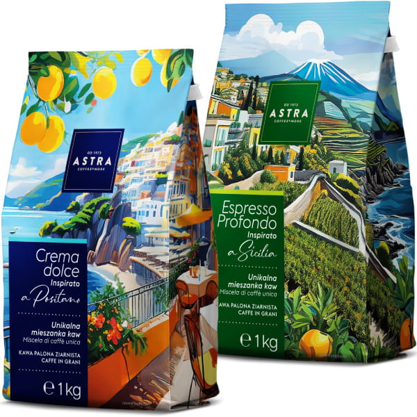 Astra Sicilia i Positano Zestaw 2 x 1kg kawa ziarnista (2x 1000g) Italiano