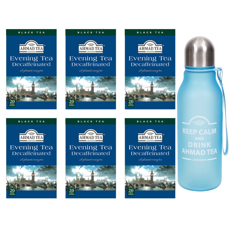 Ahmad Zestaw 6x Decaffeinated Evening Tea 20 torebek + BUTELKA