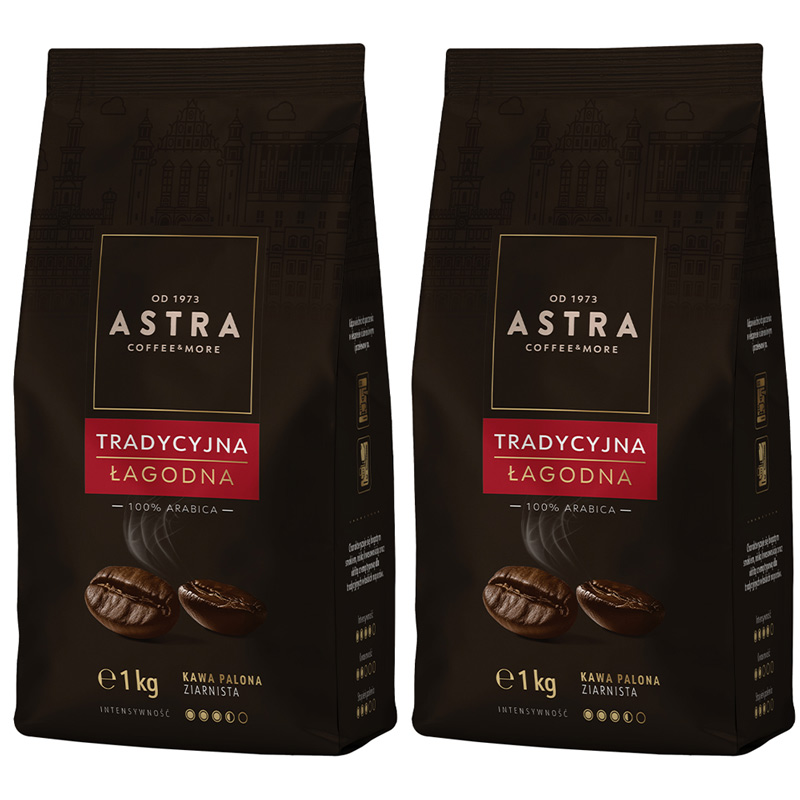 Astra Łagodna Tradycyjna Zestaw 2 x 1kg kawa ziarnista (2 x 1000g)