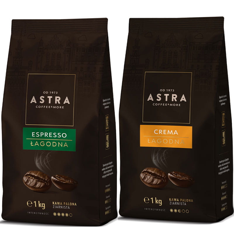 Astra Łagodna Espresso + Crema - Zestaw 2 x 1kg kawa ziarnista (2 x 1000g)