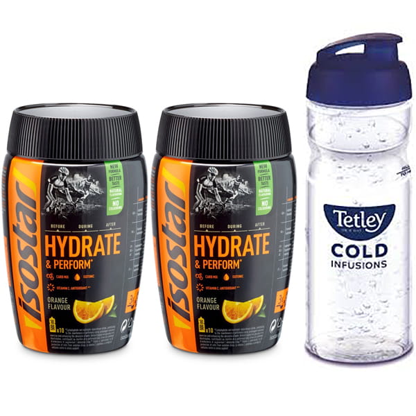 Isostar koncentrat o smaku pomarańczowym 2x400g w pojemniku + Bidon Tetley GRATIS