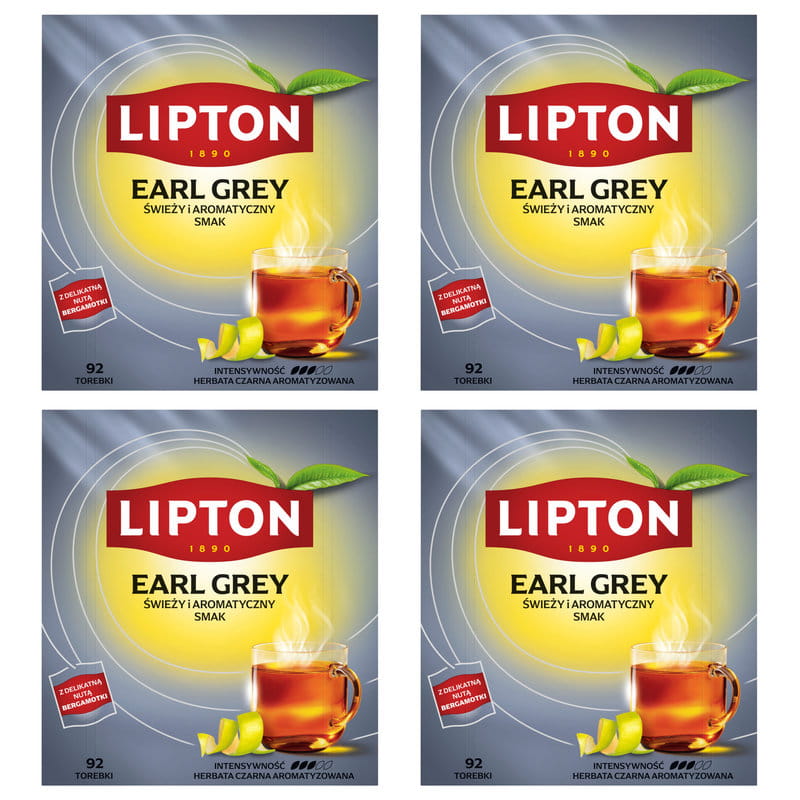 Lipton Earl Grey Herbata czarna 138g 92 torebki Zestaw 4 sztuk