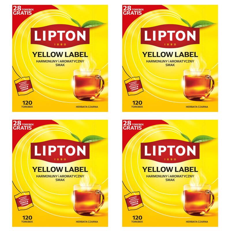 Lipton Yellow Label Herbata czarna 92 + 28 torebek 240g Zestaw 4 sztuk