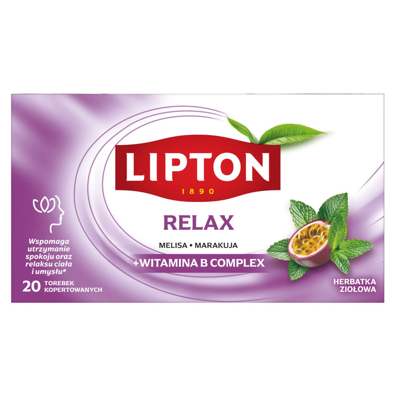 Lipton RELAX + witamina B, herbatka ziołowa melisa, marakuja, lawenda 20 kopert